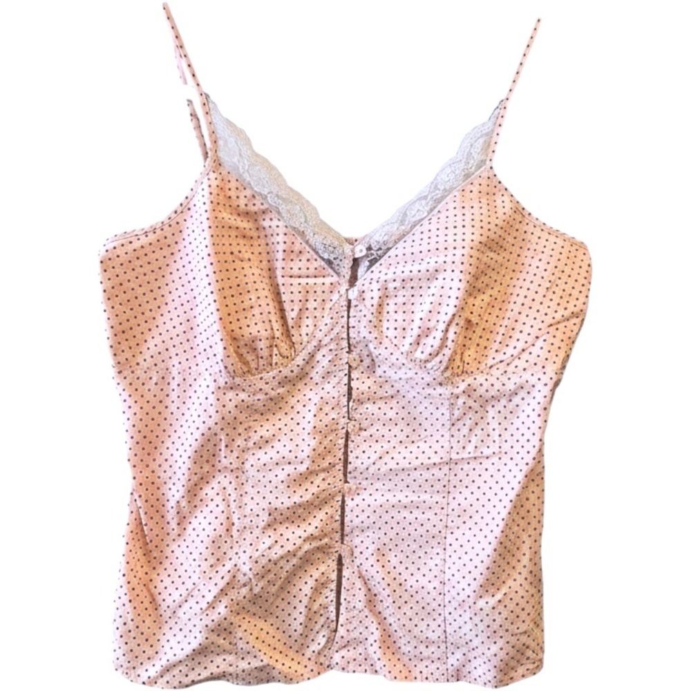 Y2K Pink Polka Babydoll Y2K Coquette Dot Lace Trim Cami Tank L